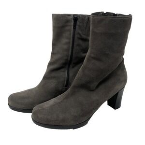 La Canadienne Bootie Womens 10 Gray Suede Leather Mid Calf Side Zip Classic